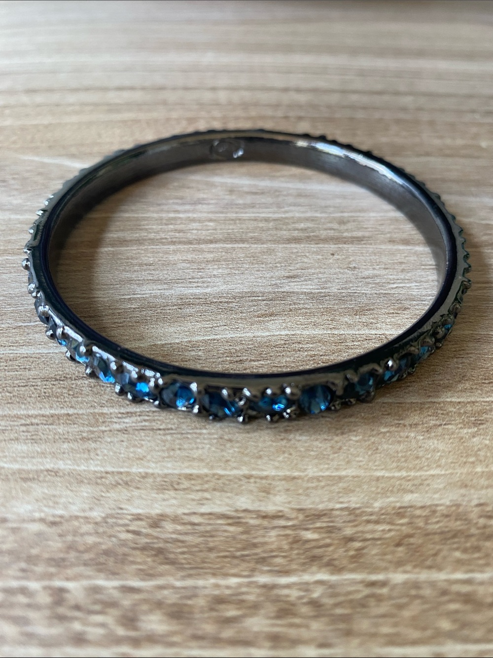Kenneth Jay Lane, KJL, Blue Crystal Bangle Bracelet in Dark GunMetal Finish